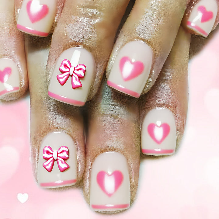 Heart and Bow-Embellished Press-On Nail Art Kalsten