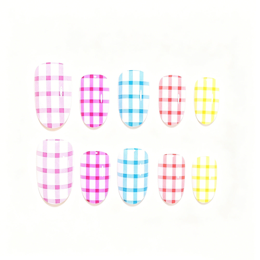 Artistic Press-On Nail Tips with Checkered Design Kalsten