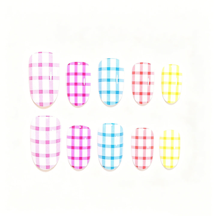Artistic Press-On Nail Tips with Checkered Design Kalsten