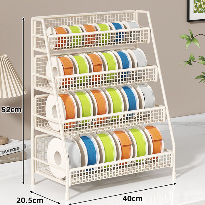Four-Tier Angled Wire Mesh Roll Organizer Stand for Tape Ribbon and Craft Spools