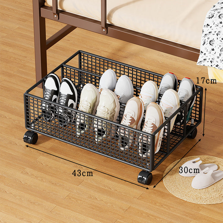 Low-Profile Under-Bed Metal Mesh Shoe Organizer with Divided Slots