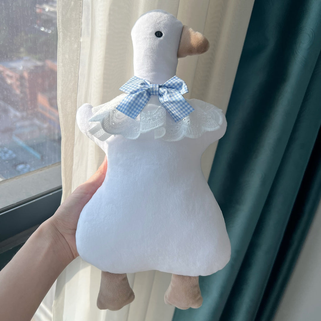 Plush Duck Comforter Pillow with Gingham Bow