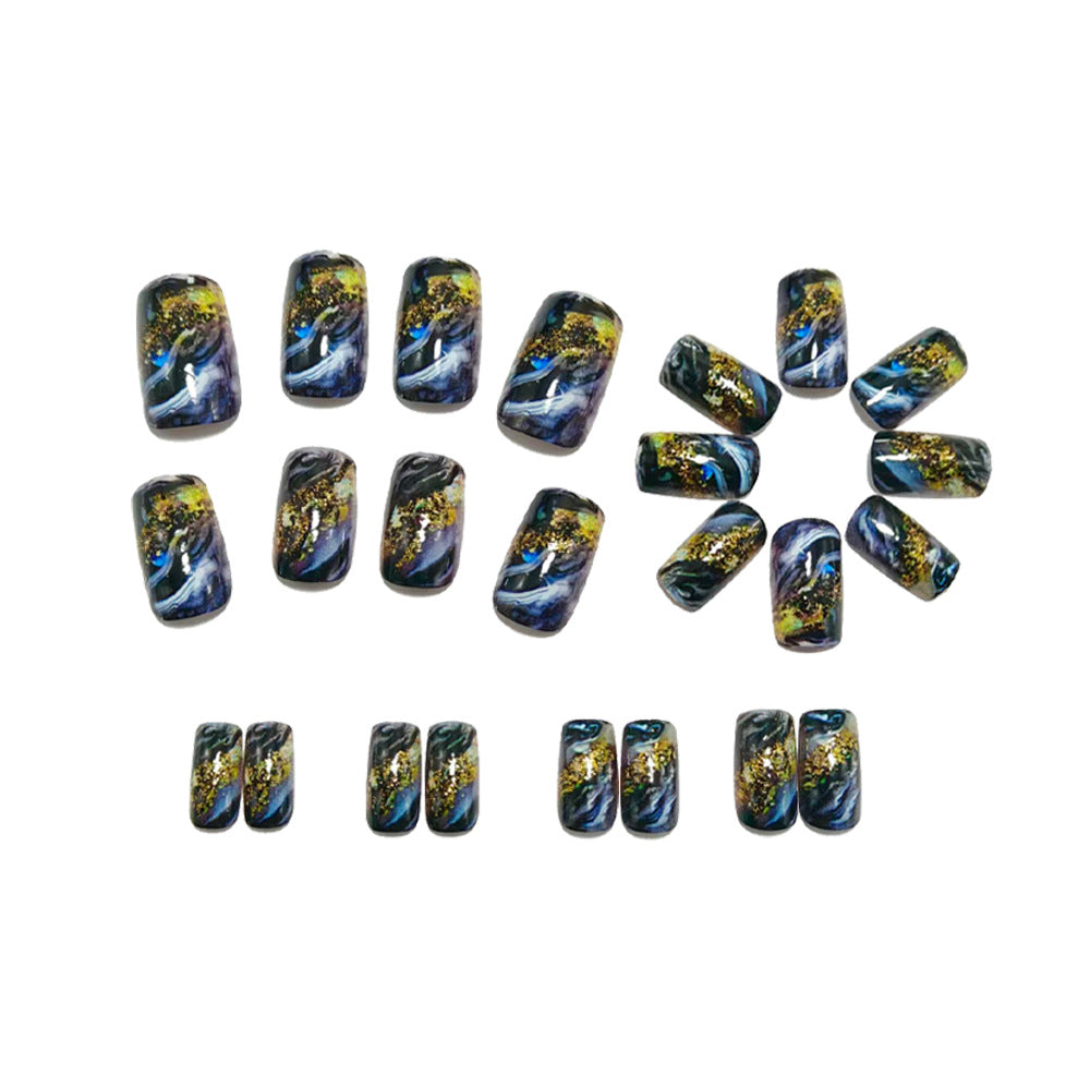 Abstract Gold and Black Design Artificial Nails Kalsten