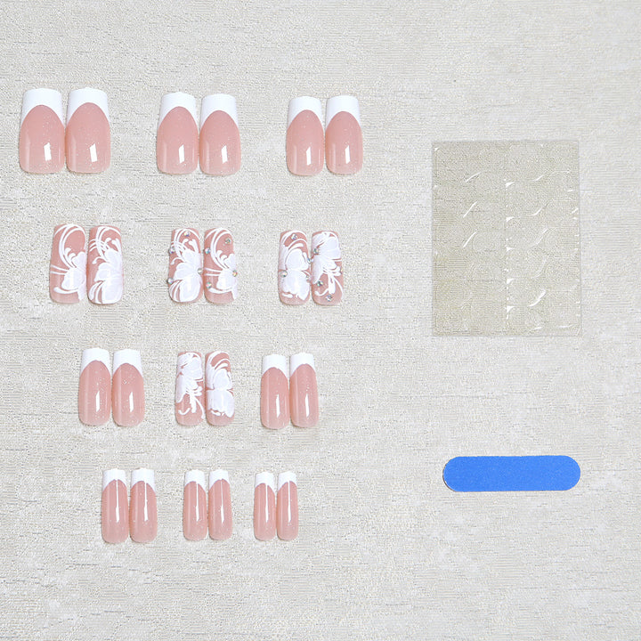 Artificial nail set with delicate flower and glitter decoration Kalsten