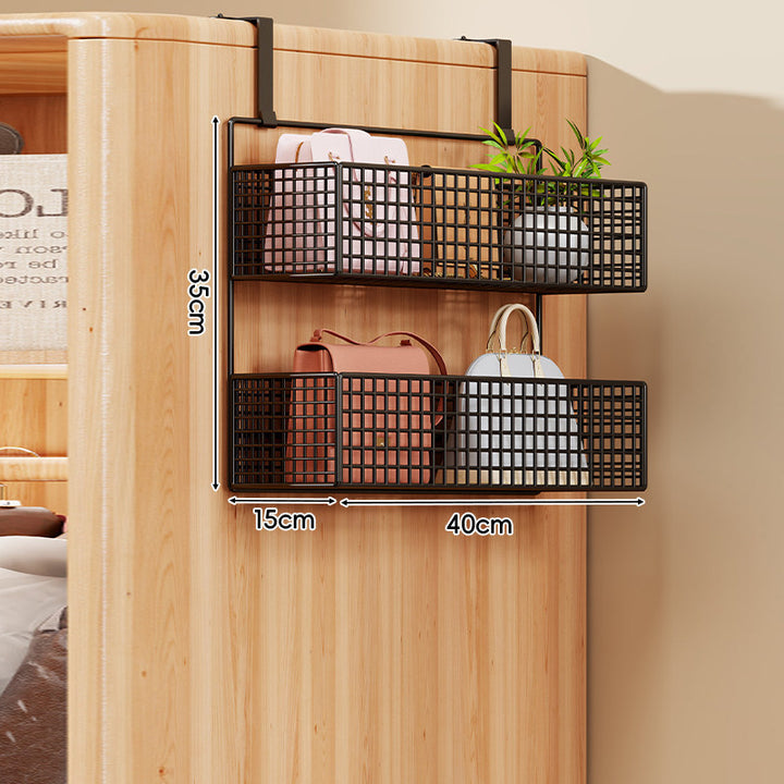 Over-Door Four-Tier Metal Mesh Hanging Storage Organizer with Integrated Hooks