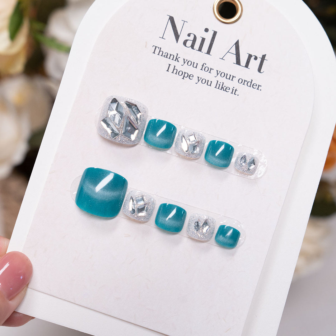 Elegant Rhinestone-Decorated Pedicure Nail Art