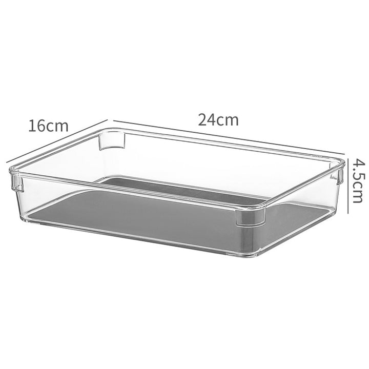 Narrow acrylic storage container for refrigerator door and drawers