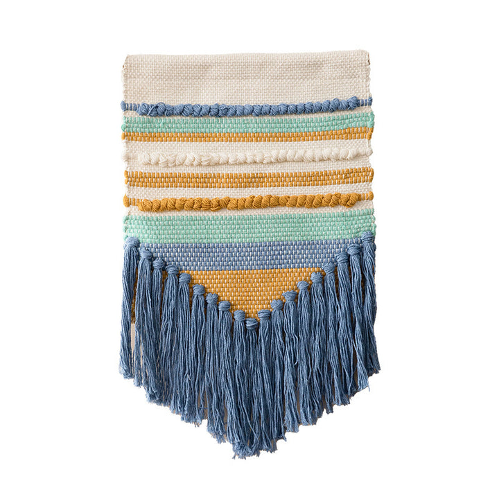 Macrame Wall Hanging with Fringe, hand-knotted cotton texture
