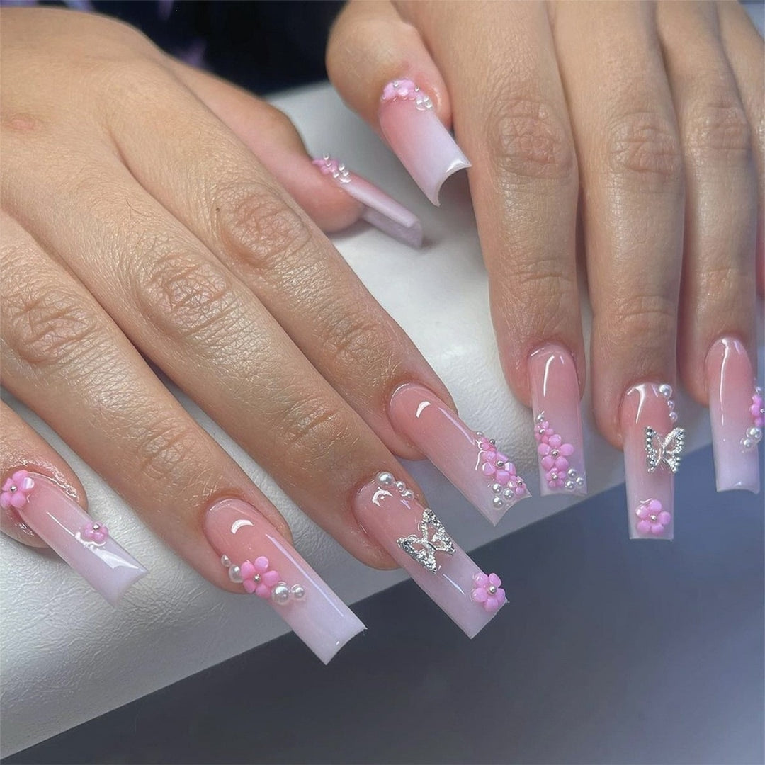 Glamorous artificial nail set with 3D bows and glitter stones Kalsten
