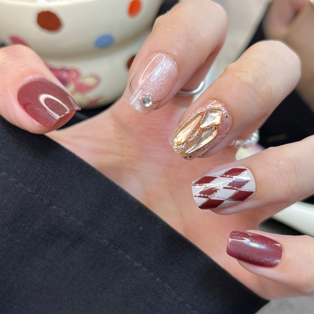 Glamorous Press-On Nail Set with Decorative Gemstone Accents Kalsten
