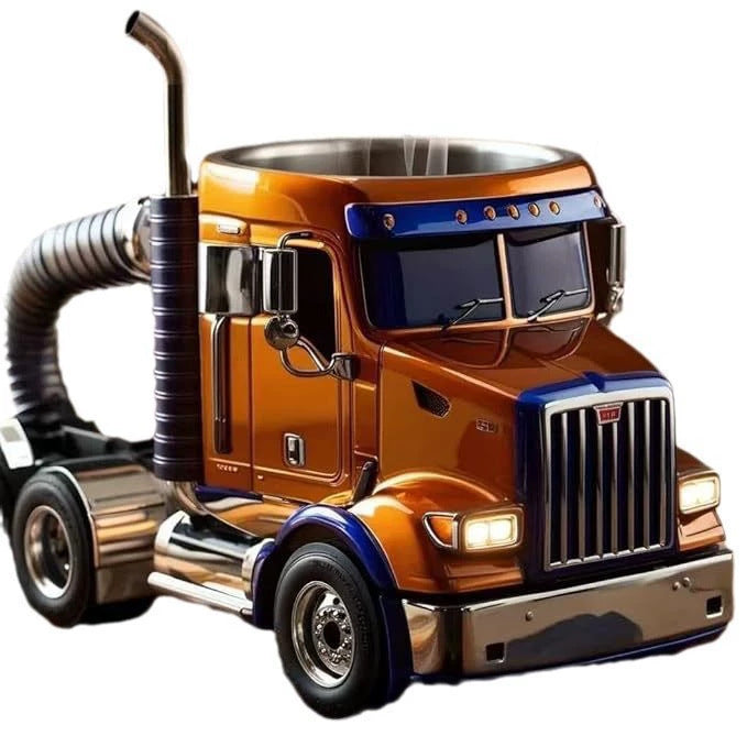 Novelty Ceramic 3D Semi Truck Coffee Mug With Sculpted Chrome Exhaust Handle