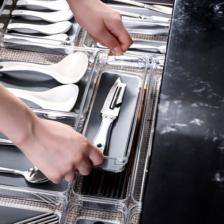 Narrow acrylic storage container for refrigerator door and drawers
