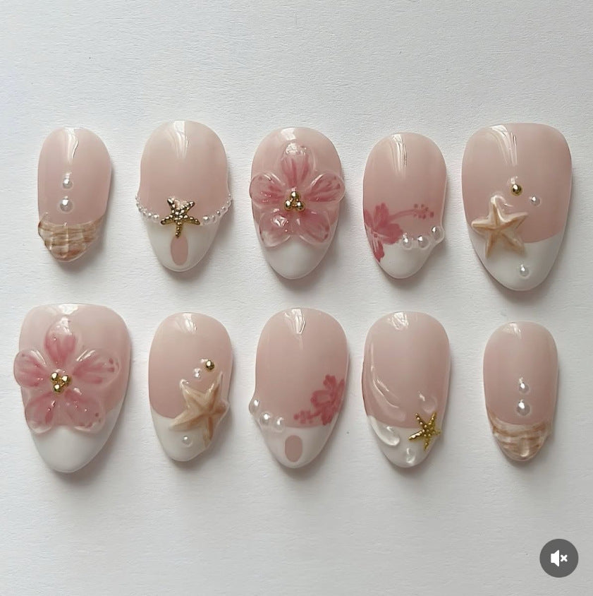 Artificial nail set with floral and maritime designs Kalsten