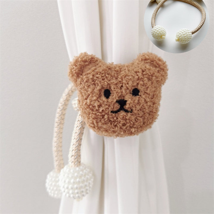 Decorative Fabric Flower Curtain Tieback with Braided Rope and Pearl Pom-Pom Weights