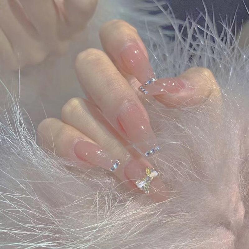 Rhinestone-Embellished Long Coffin Press-On Nails
