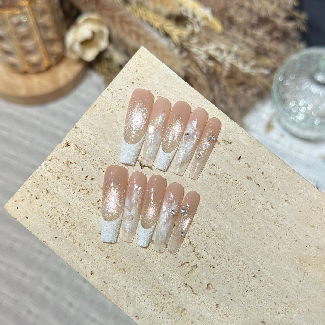 Elegant Press-On Nail Set with Floral and Gemstone Accents Kalsten