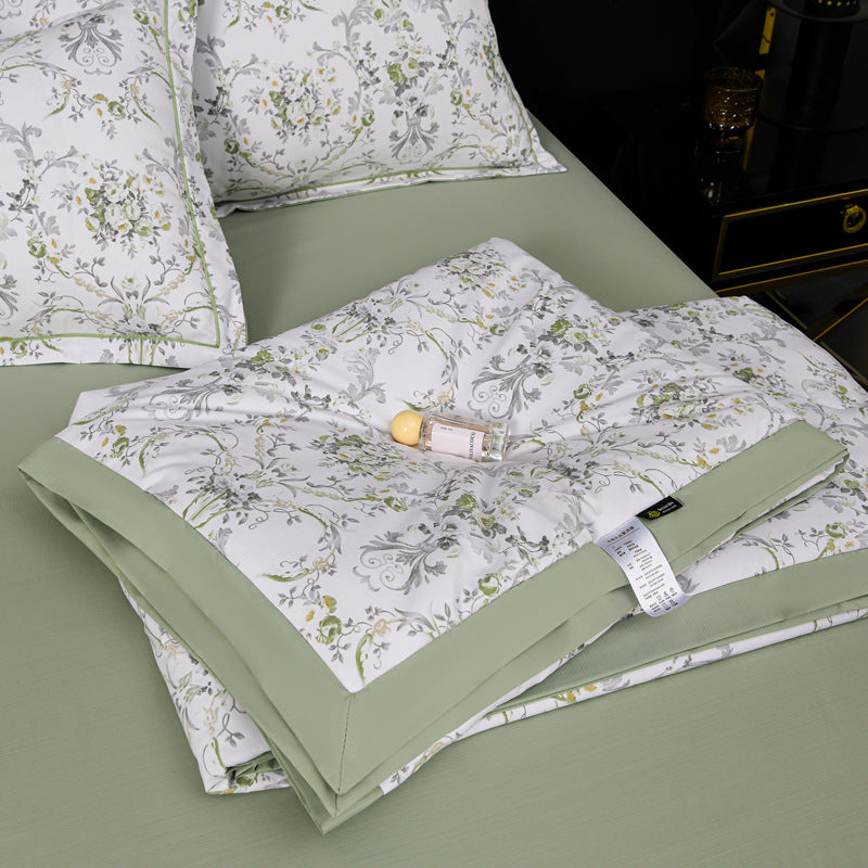 Floral Cotton Sateen Duvet Cover Set With Piped Border And Matching Pillow Shams
