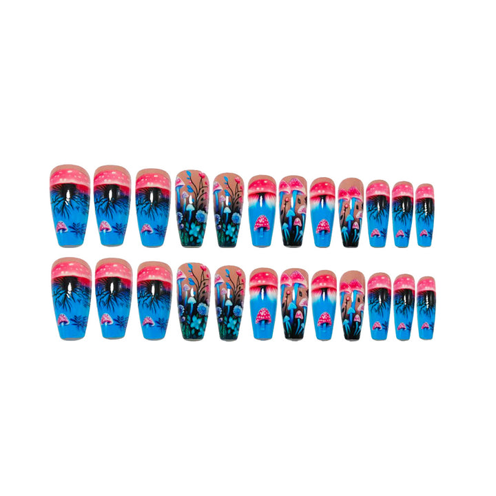 Artificial nails with glowing mushroom and flower motifs Kalsten