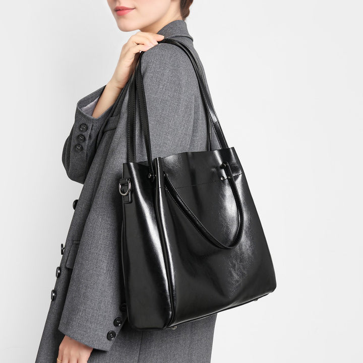 Structured Glossy Leather-Look Large Shoulder Tote with Dual Top Handles