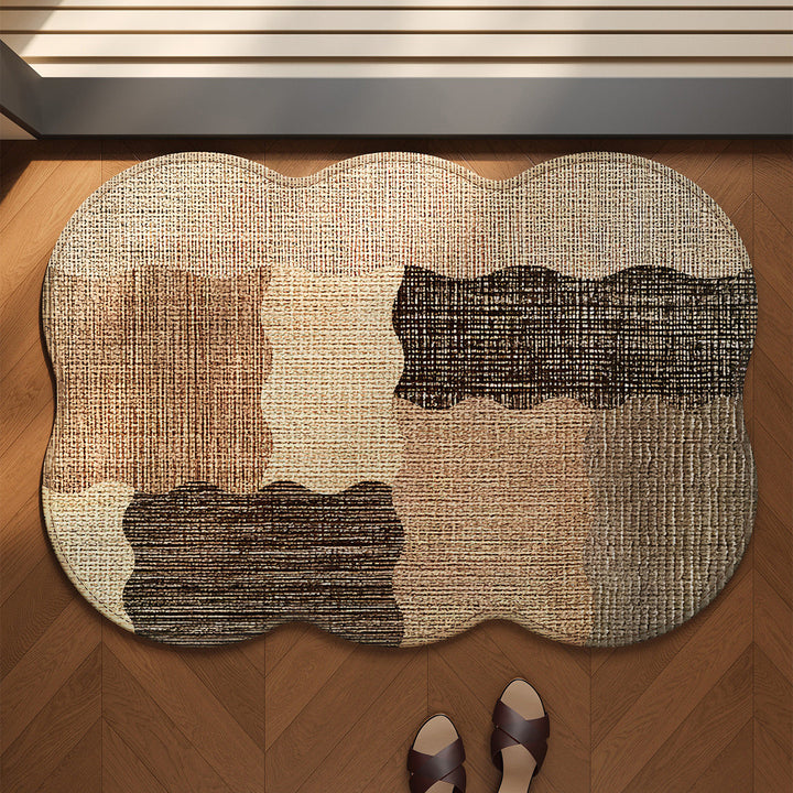 Wavy-Edge Low-Pile Patchwork Entrance Rug with Anti-Slip Backing