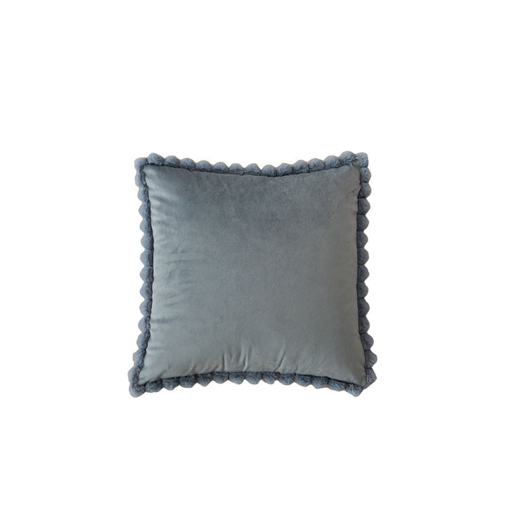 Plush Velvet Square Decorative Throw Pillow with Pom-Pom Border and Removable Cover