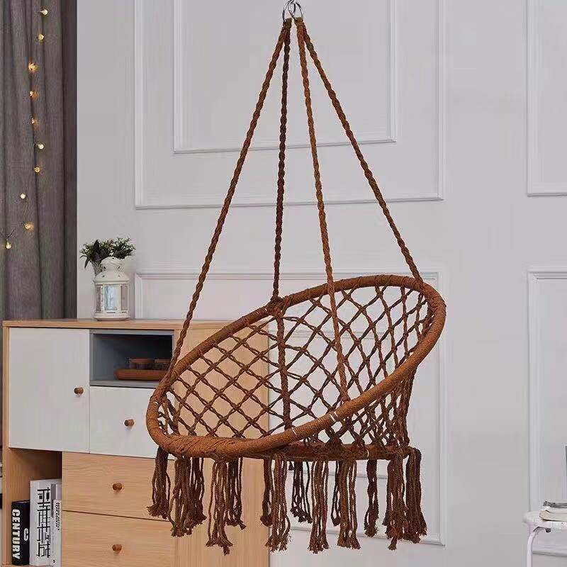 Macrame hanging swing chair boho woven fringe indoor outdoor hammock seat Kalsten