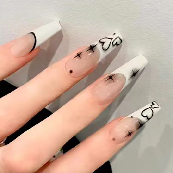 Artistic Long Press-On Nails with Heart and Star Design Kalsten