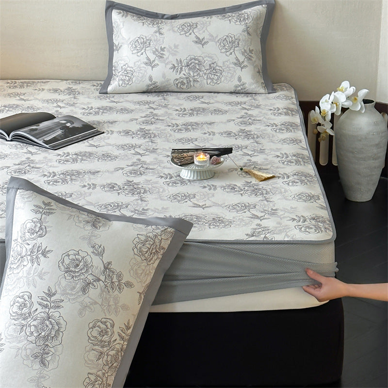 Bed Sheet Set with floral all-over print and decorative hem band