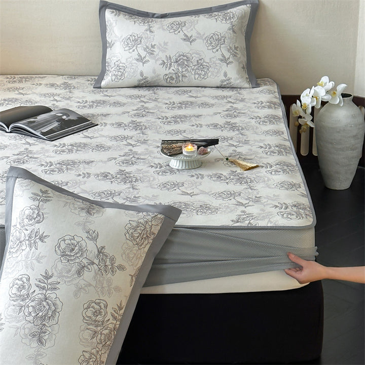 Bed Sheet Set with floral all-over print and decorative hem band