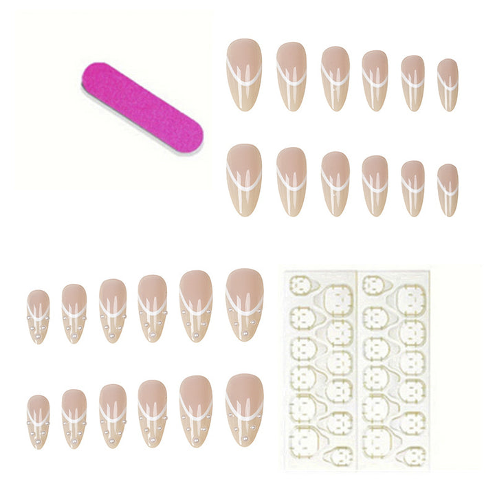 Elegant Pearl-Embellished Press-On Nail Design