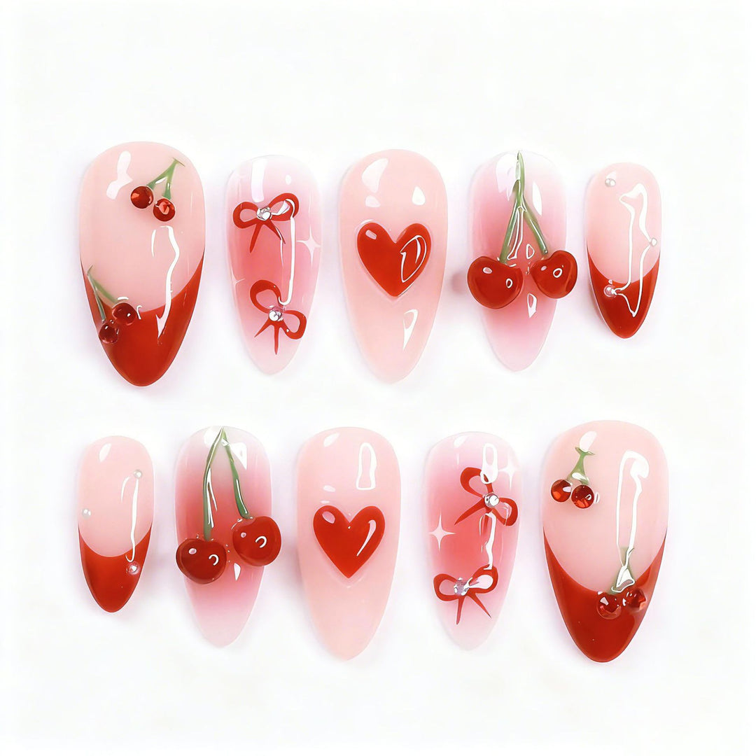 Romantic Heart-Embellished Press-On Nails