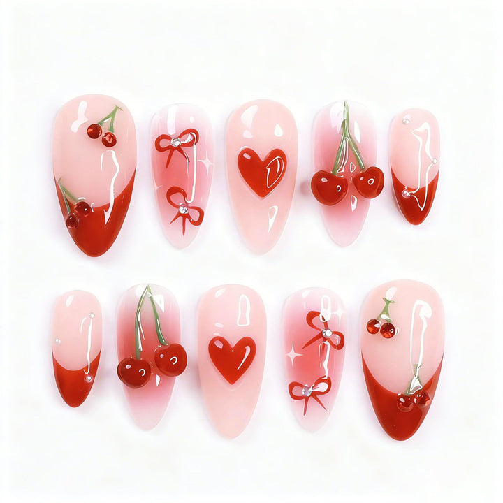 Romantic Heart-Embellished Press-On Nails