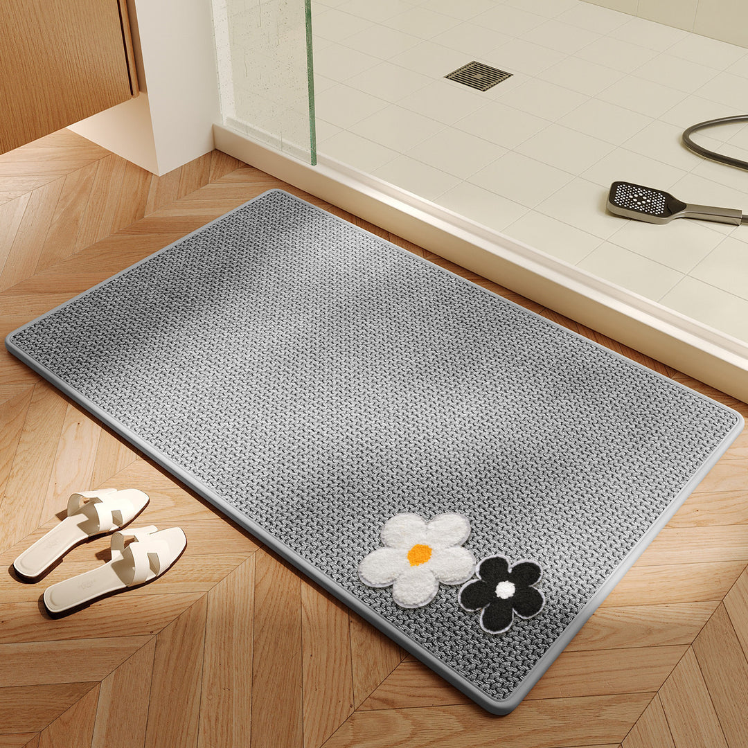 Plush Floral Embroidered Bath Mat