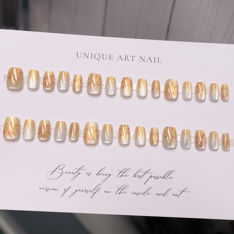 Decorative Press-On Nail Set with Floral Design
