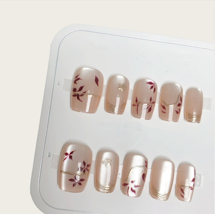 Artistic Floral Press-On Nails Set Kalsten