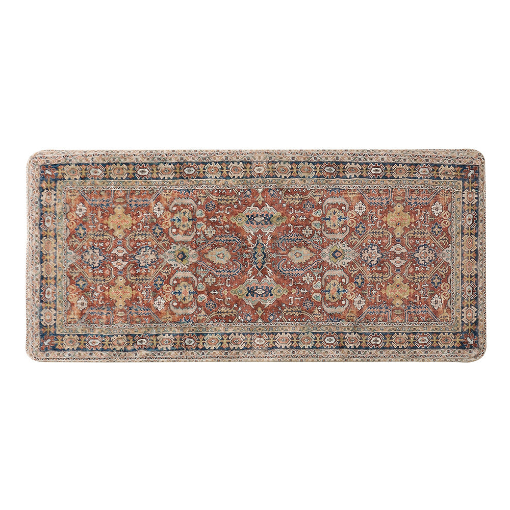 Vintage-inspired flat-woven runner with oriental medallion design and low pile