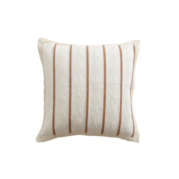 Knitted cushion cover with vertical texture rib and crochet border