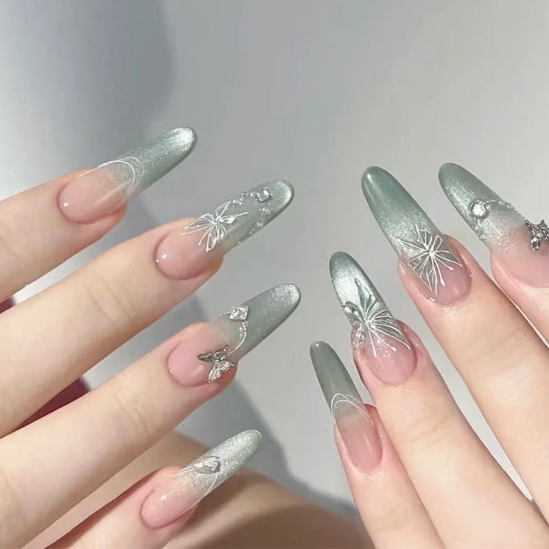 Elegant Stiletto Press-On Nails with Intricate Floral and Gemstone Accents Kalsten