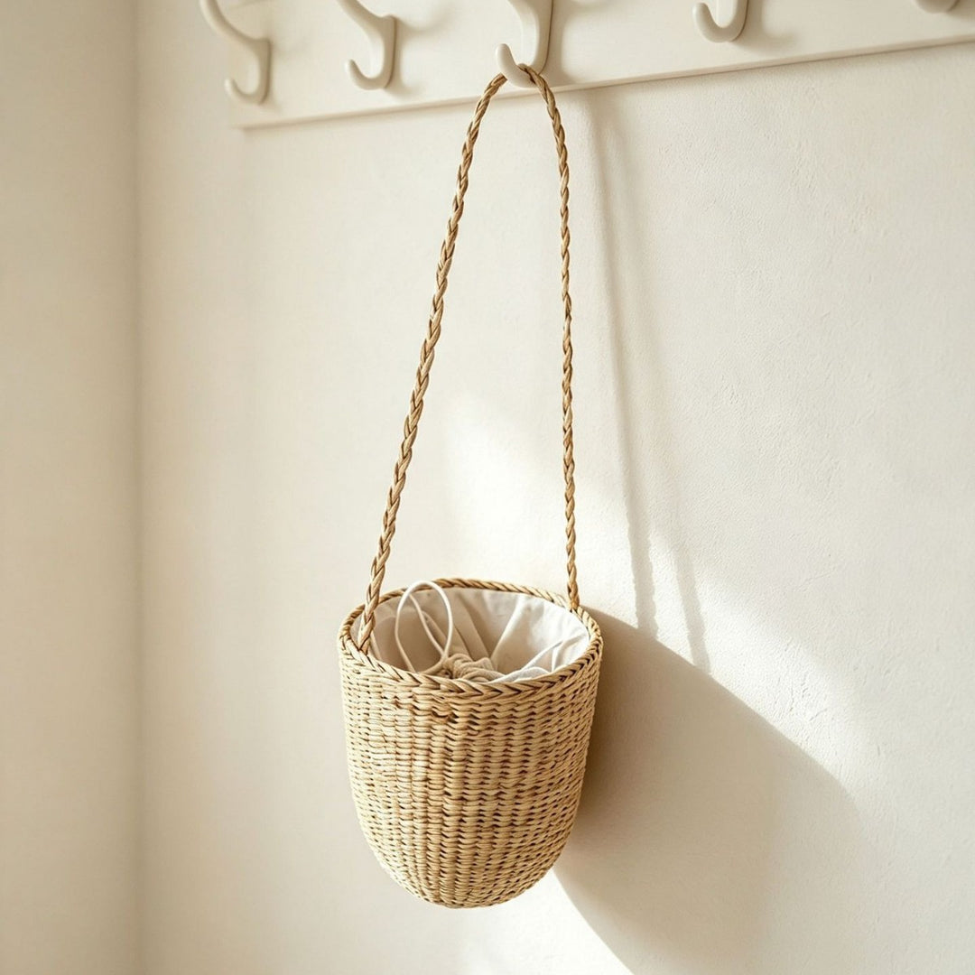 Handcrafted Natural Fiber Hanging Storage Basket Kalsten