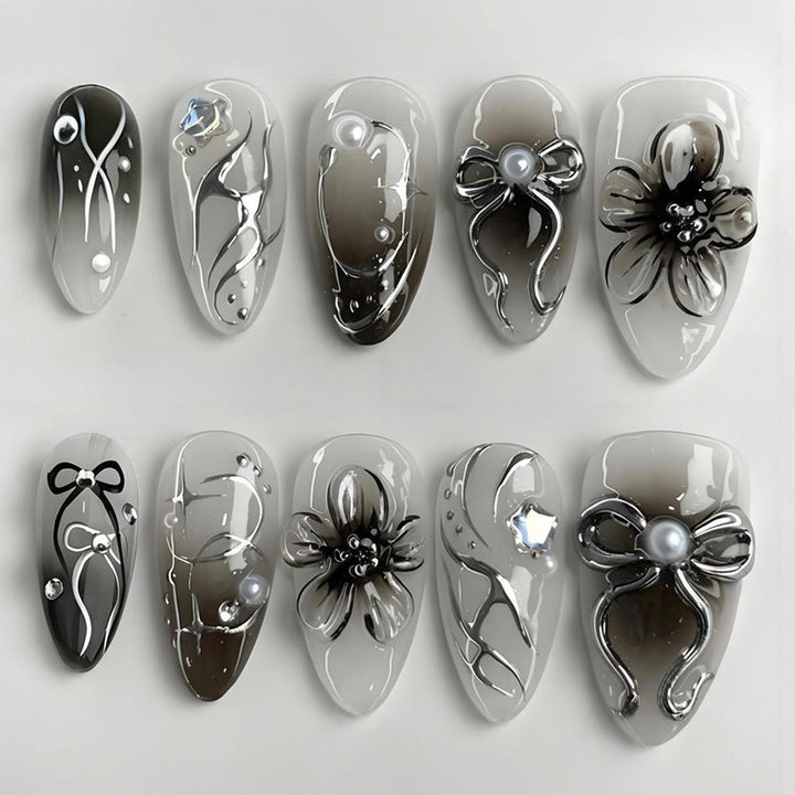 Artificial nails with elegant floral and glittering decorations Kalsten