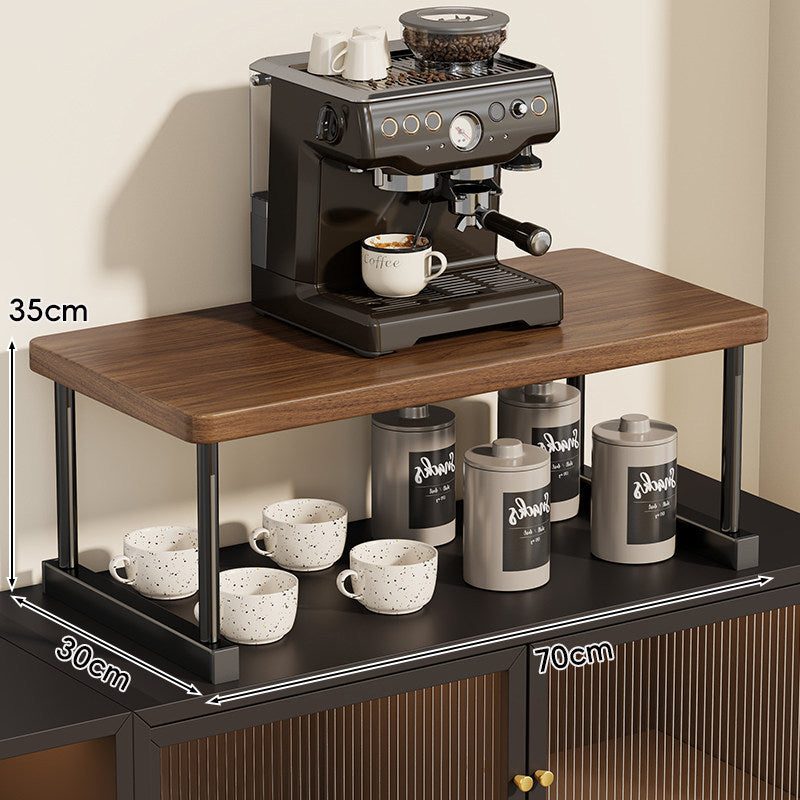 Two-Tier Countertop Coffee Station Shelf Riser with Walnut Top and Metal Frame