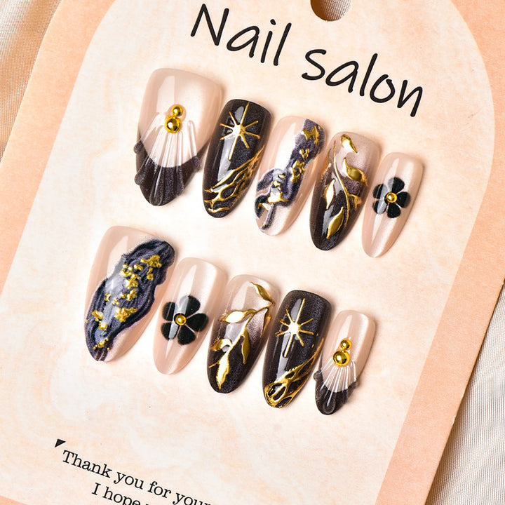 Artistic Press-On Nail Set with Floral and Butterfly Designs