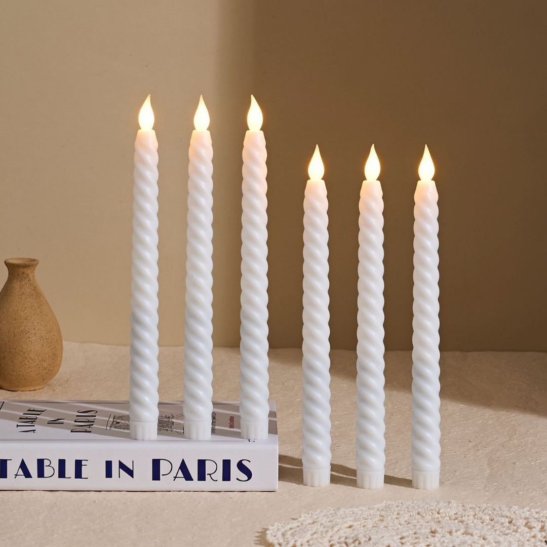 Long-Burning Spiral Dripless Taper Candles with Stabilizing Base