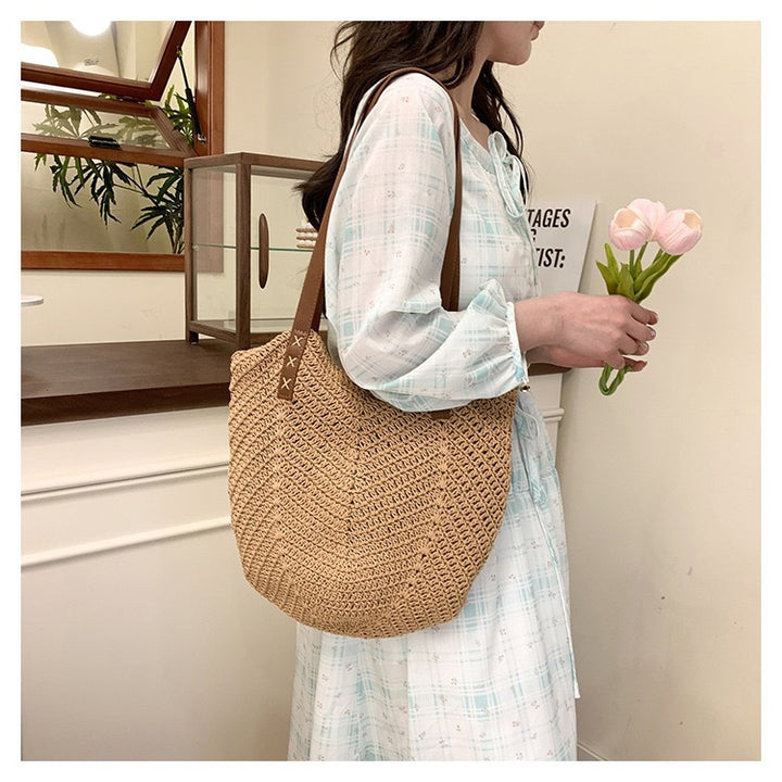 Shoulder Bag Made of Hand-Woven Straw Mix Kalsten