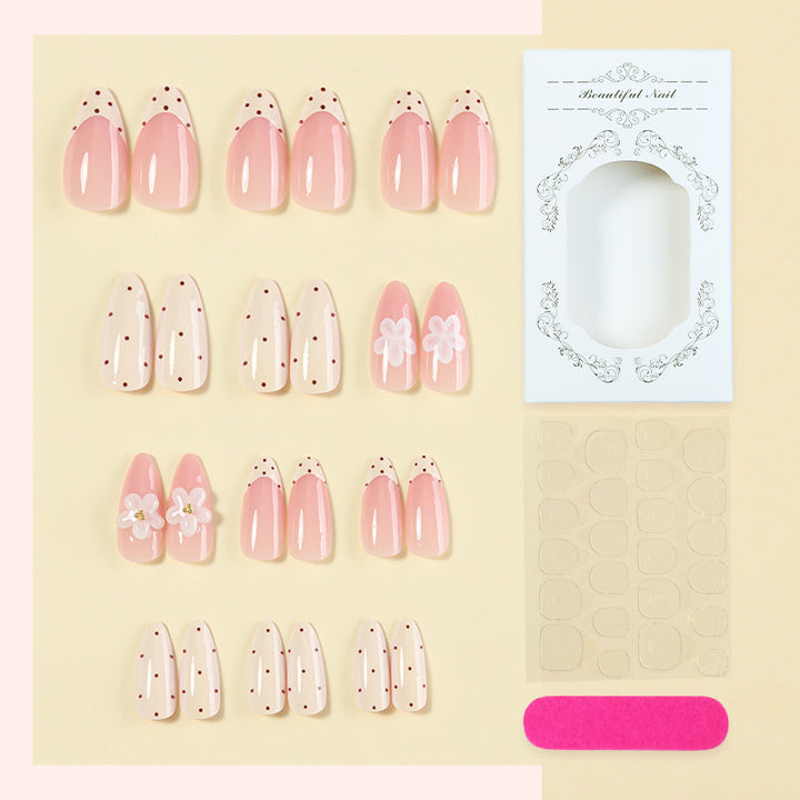Elegant Press-On Nail Set with Floral and Polka Dot Designs Kalsten
