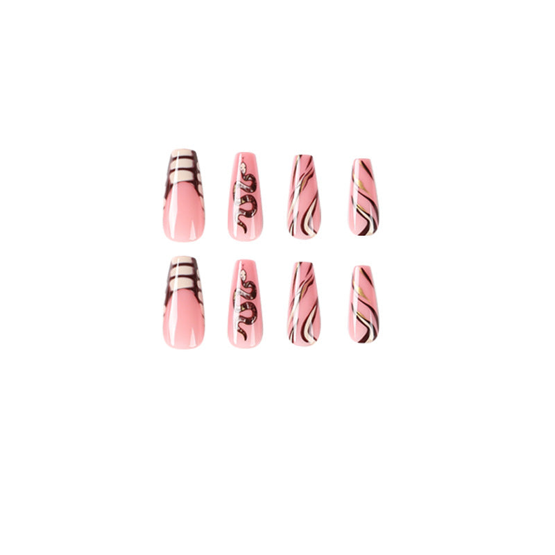 Artful Nail Art with Snake Design and Metallic Elements Kalsten
