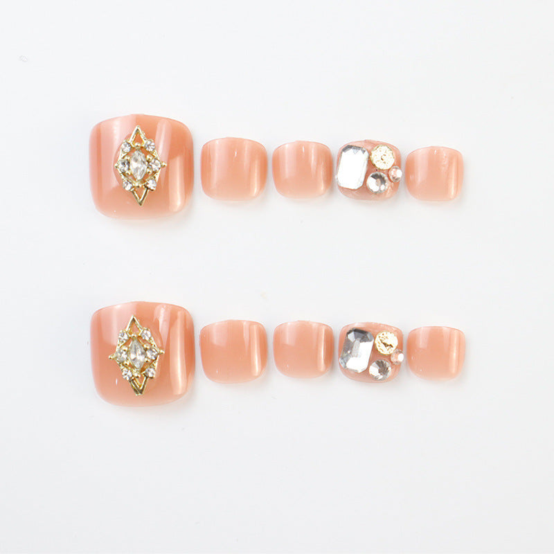 Decorative Rhinestone-Embellished Press-On Toenail Art