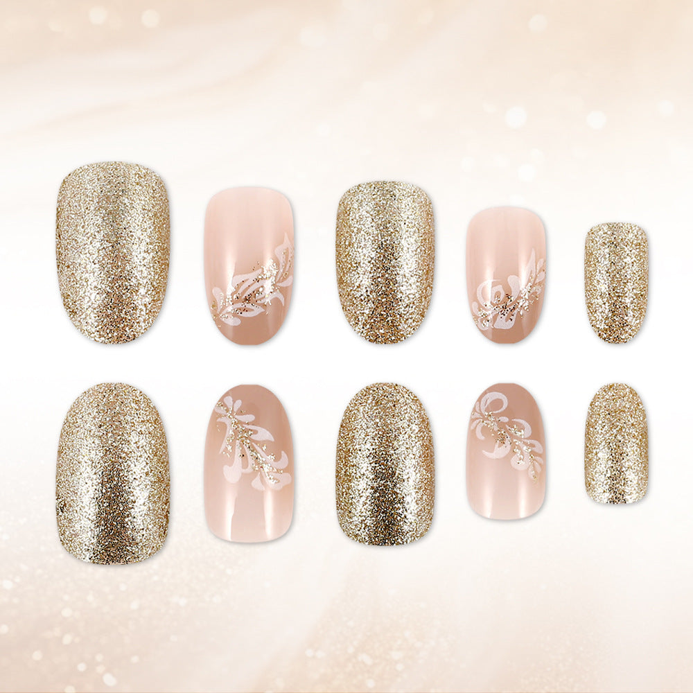 Elegant Floral Glitter Press-On Nails Kalsten
