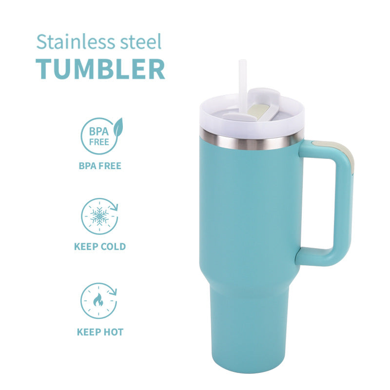 Stainless Steel Insulated Travel Tumbler With Ergonomic Handle And Bpa-Free Straw Lid