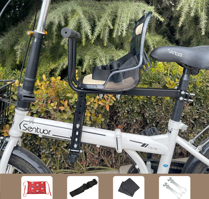 Front-Mounted Padded Child Bicycle Seat with Safety Harness and Adjustable Universal Mount Kalsten